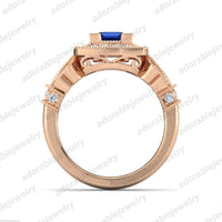 Blue Sapphire & White Diamond Disney Princess Ring In 14k Rose Gold Over On 925 Sterling Silver