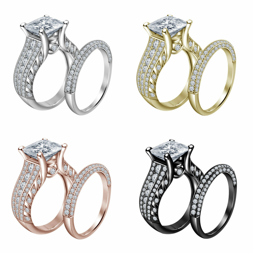 1 Ct Princess Cut Diamond 925 Sterling Silver Engagement Bridal Band Wedding Ring Set
