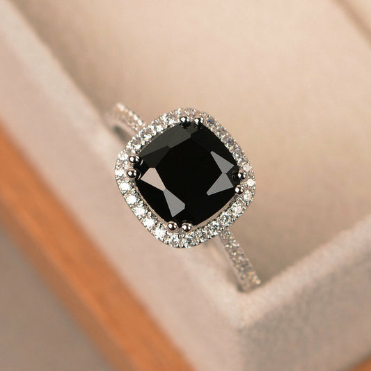 14k White Gold Over 2 CT Cushion Cut Black & White Diamond Halo Engagement Ring - atjewels.in