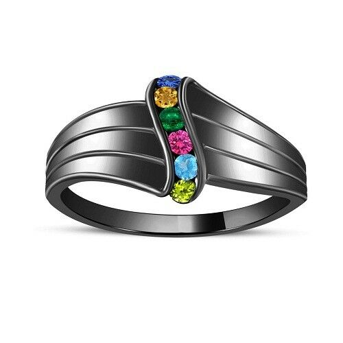 European Engagement Ring - Multi Color Gem Stones Ring in Gold - ER478