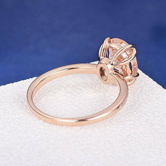 1 CT Oval Cut Morganite 14k Rose Gold Over Solitaire Engagement Diamond Ring - atjewels.in