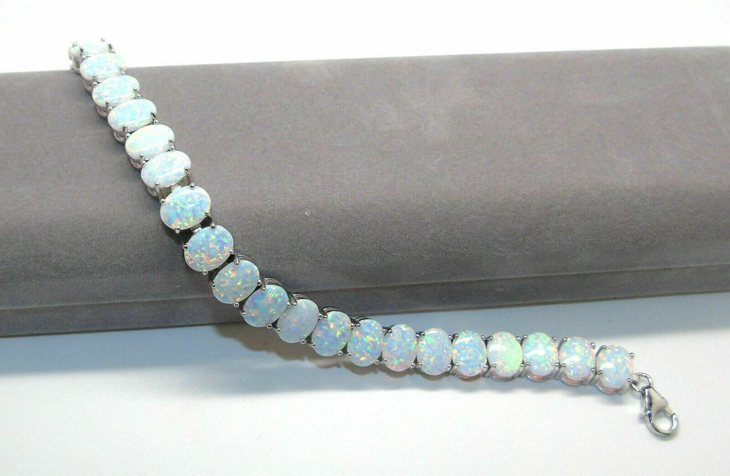 20 CT Oval Cut White Fire Opal 14k White Gold Over Adjutable Tennis 7" Bracelet - atjewels.in