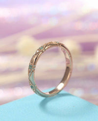 14k Rose Gold Over 0.35 CT Round Cut Green Emerald Wedding Anniversary Band Ring - atjewels.in