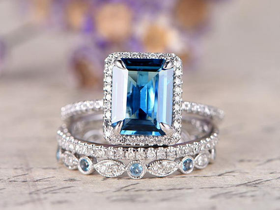 3 CT Emerald Cut Topaz Halo Engagement Diamond 14k White Gold Over Wedding Ring - atjewels.in