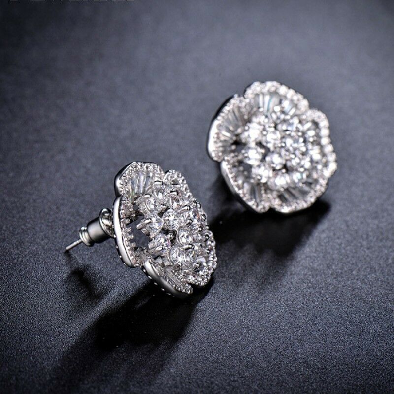 3 CT Round & Baguette Cut Diamond 14k White Gold FN Cluster Stud Womens Earrings - atjewels.in