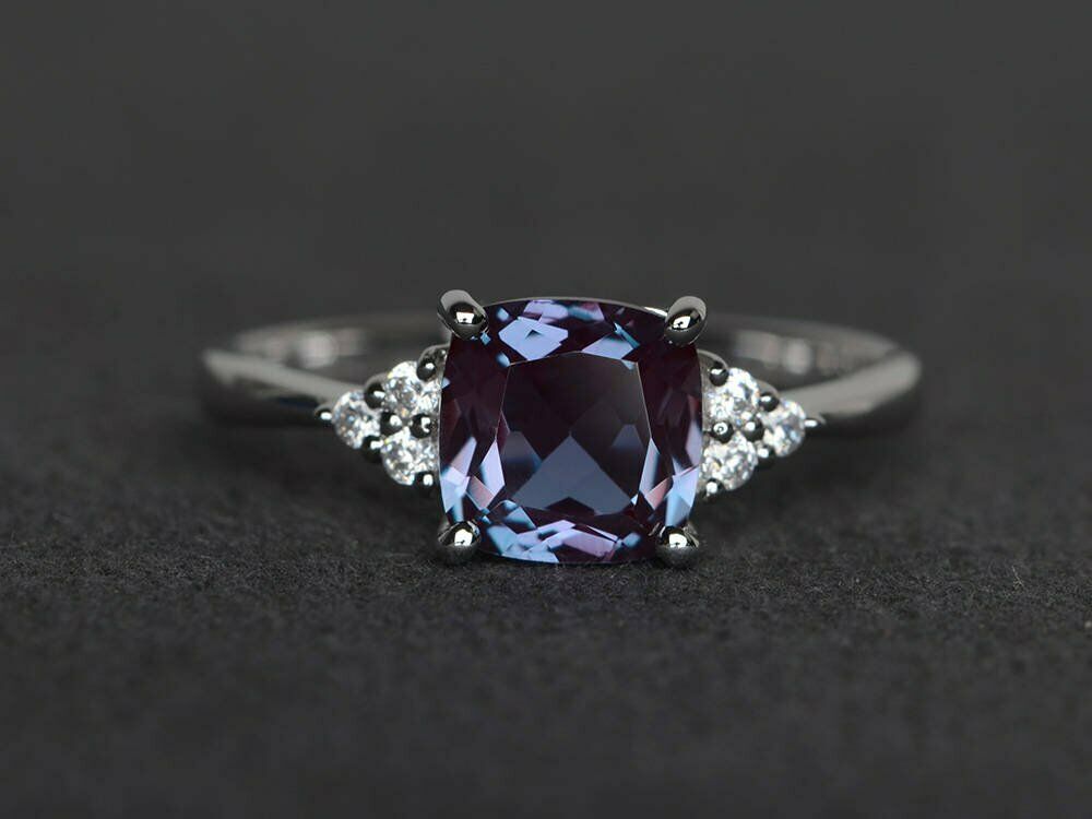 1 CT Cushion Cut Alexandrite & Diamond 14k White Gold Over Solitaire Bridal Ring - atjewels.in