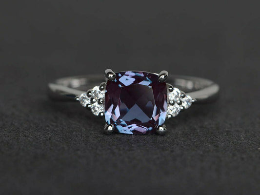 1 CT Cushion Cut Alexandrite & Diamond 14k White Gold Over Solitaire Bridal Ring - atjewels.in