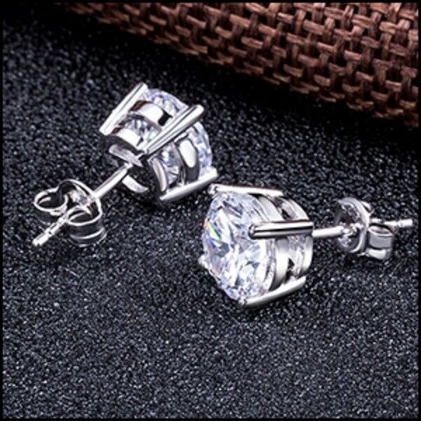 CT Brilliant Round Cut Diamond 925 Sterling Silver Solitaire Stud Earrings