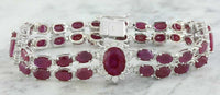 20 CT Oval Cut Red Ruby 14k White Gold Over Two Row Tennis Floral 7" Bracelet - atjewels.in