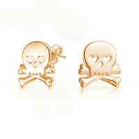 14k Solid Rose Gold Finish 925 Sterling Silver Skull Stud Earrings For Unisex - atjewels.in