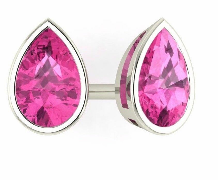 925 Silver 14K White Gold Over Pear Shaped Pink Sapphire Women's Stud Earrings - atjewels.in