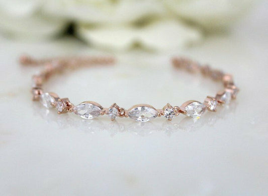 10CT Marquise Cut  Diamond  14k Rose Gold Over Tennis 7'' Wedding Bracelet - atjewels.in