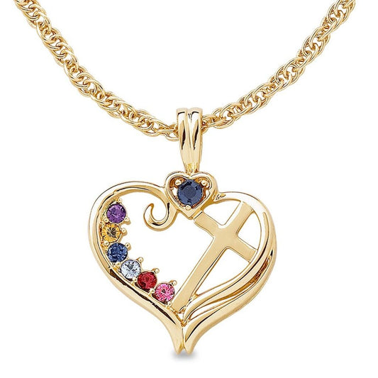 14K Yellow Gold Over Round Cut Multi Gemstone Women's Heart W/Cross Pendnat - atjewels.in