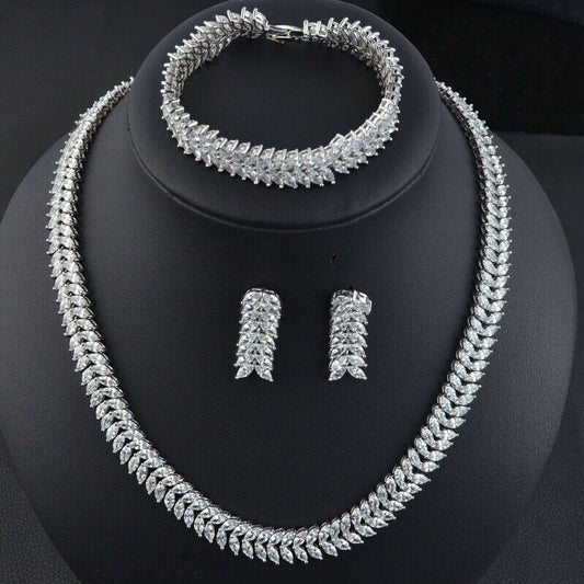 60 CT Marquise Cut Diamond 14k White Gold Over Wedding 16" Necklace Jewelry Set - atjewels.in