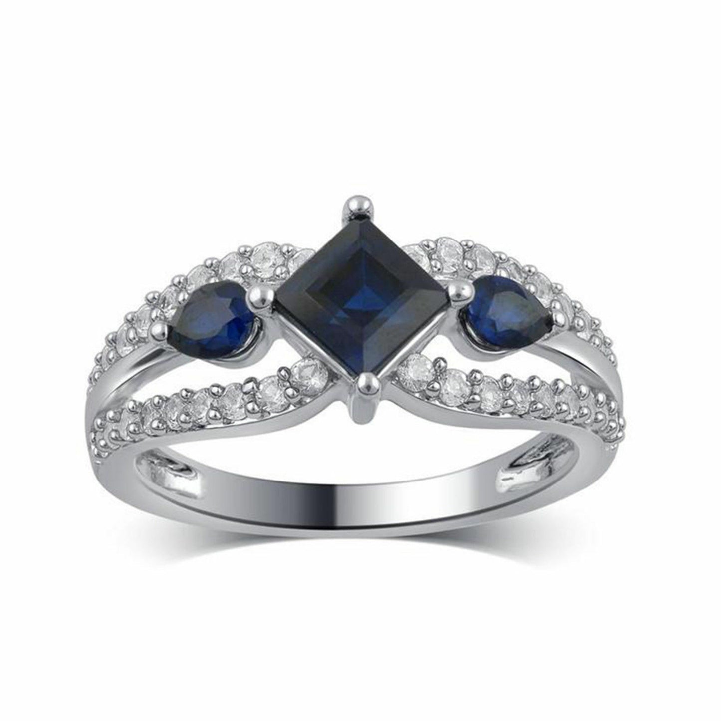 925 Sterling Silver Blue Sapphire & White CZ Pendant Earring Ring Jewelry Set - atjewels.in