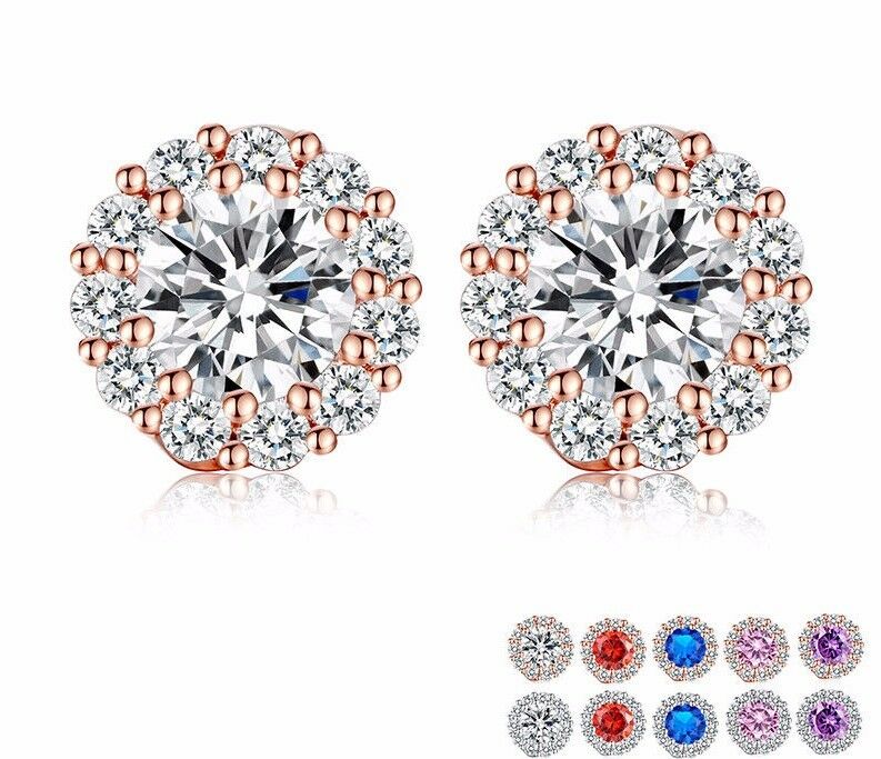 14k Rose Gold Over Round Cut Diamond Crystal Stud Solitaire Engagement Earrings - atjewels.in