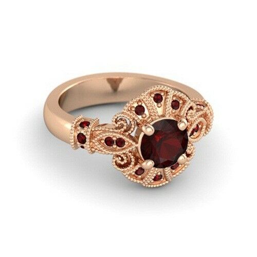 14k Rose Gold Over Round Cut Red Garnet Disney Princess Engagement Women's Ring - atjewels.in