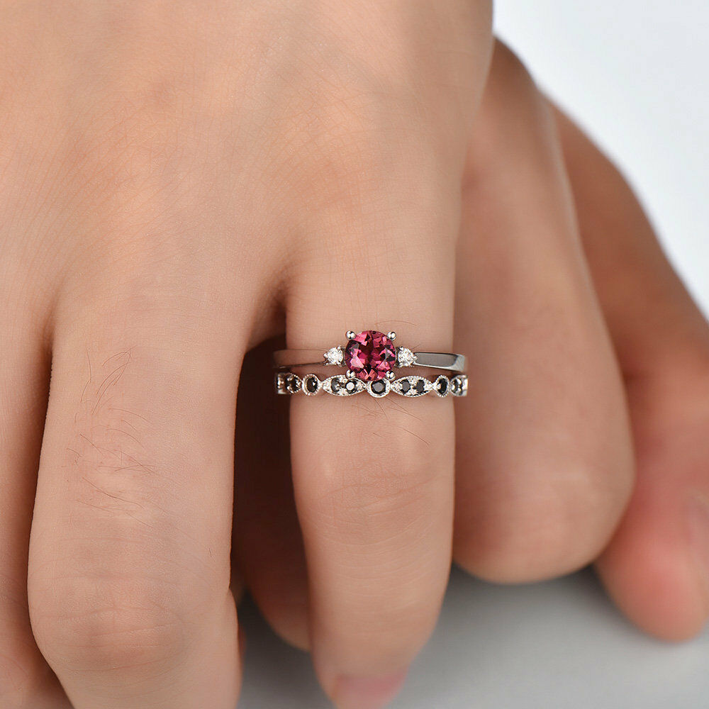 1/2 CT Round Cut Pink Tourmaline 14k White Gold Over Wedding Diamond Ring Set - atjewels.in
