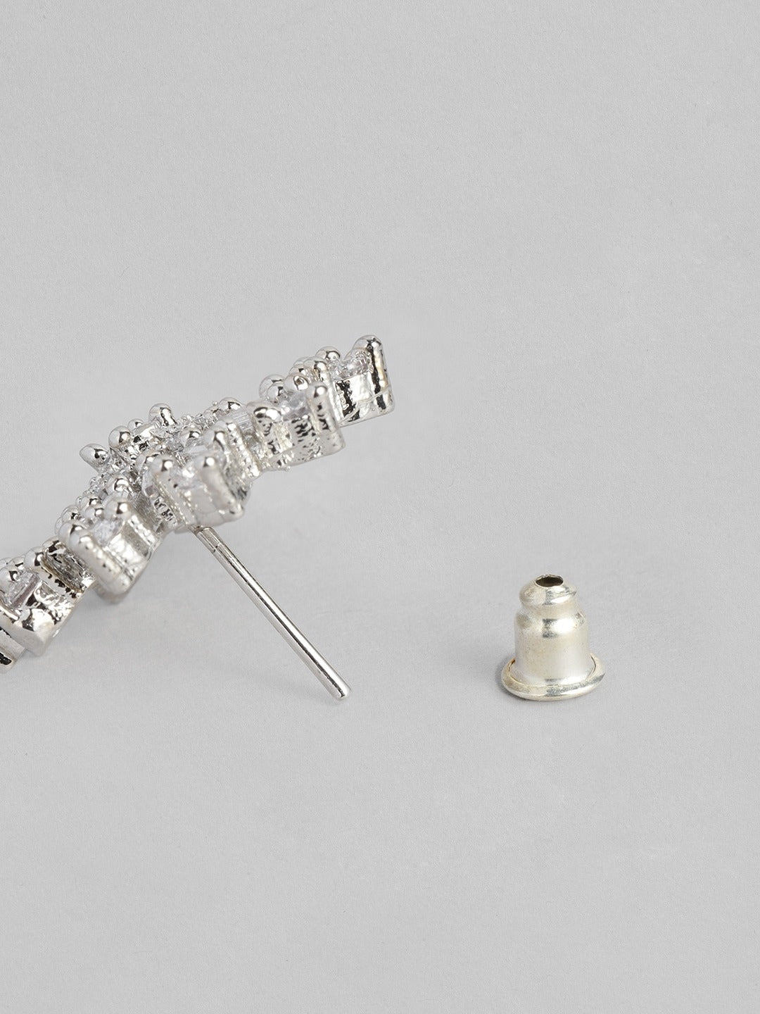 1.20 Ct Baguette & Round Cut Diamond Floral Stud Earrings In 925 Sterling Silver