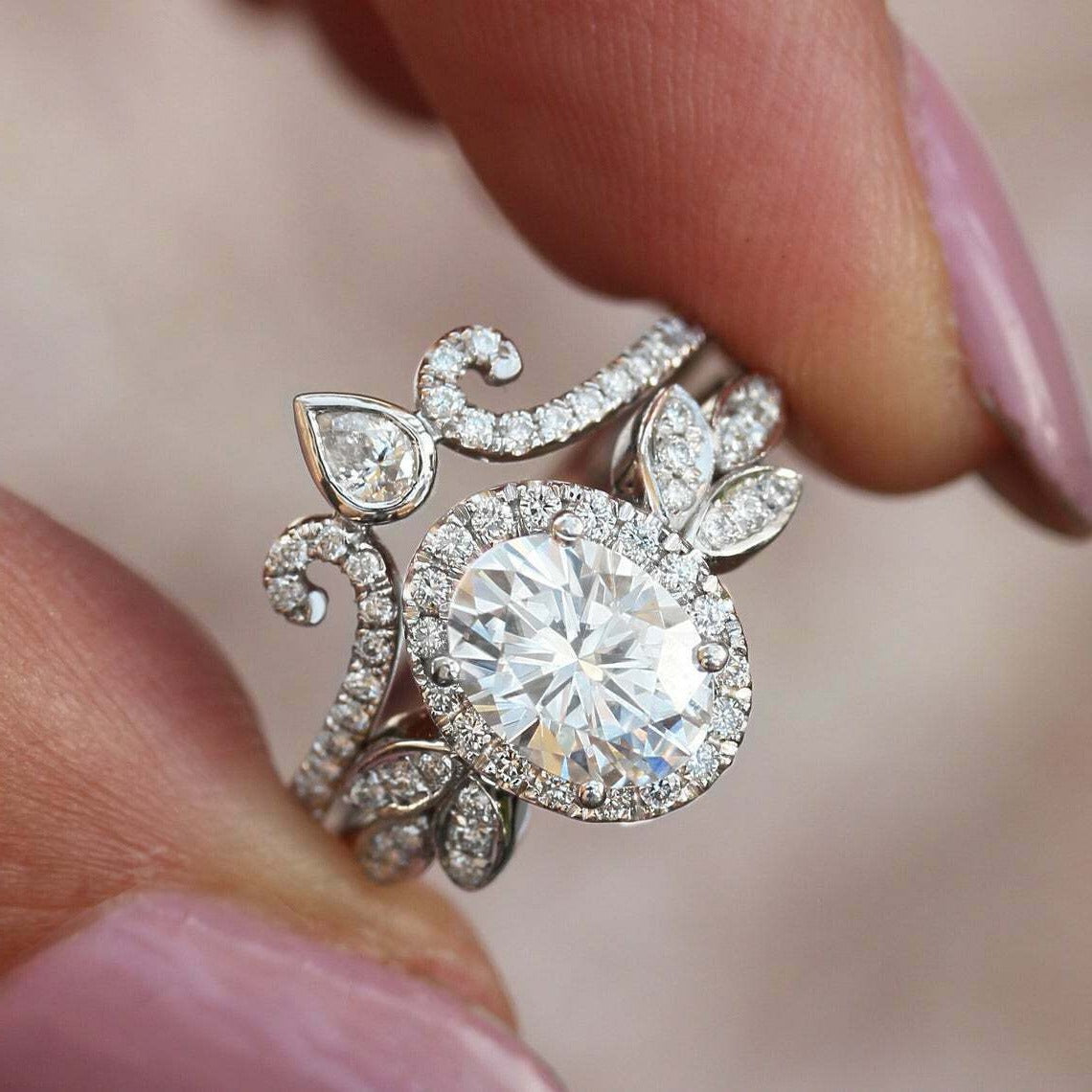 2 Ct Oval Cut Diamond Halo Engagement Ring 14K Solid White Gold Over On 925 Sterling Silver