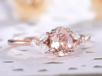 1 CT Oval Cut Pink Morganite Marquise CZ Diamond Rose Gold Over On 925 Sterling Silver Solitaire W/Accents Ring