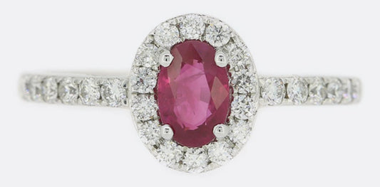 1 CT Oval Cut Ruby Red Diamond 925 Sterling Sliver Women Cluster Engagement Halo Ring