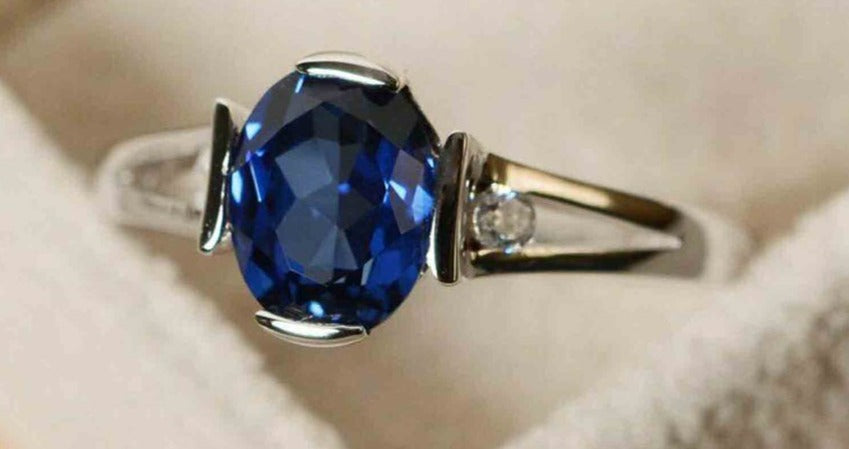 1 CT Oval Cut Blue Sapphire Diamond 925 Sterling Silver Women Engagement Solitaire Ring