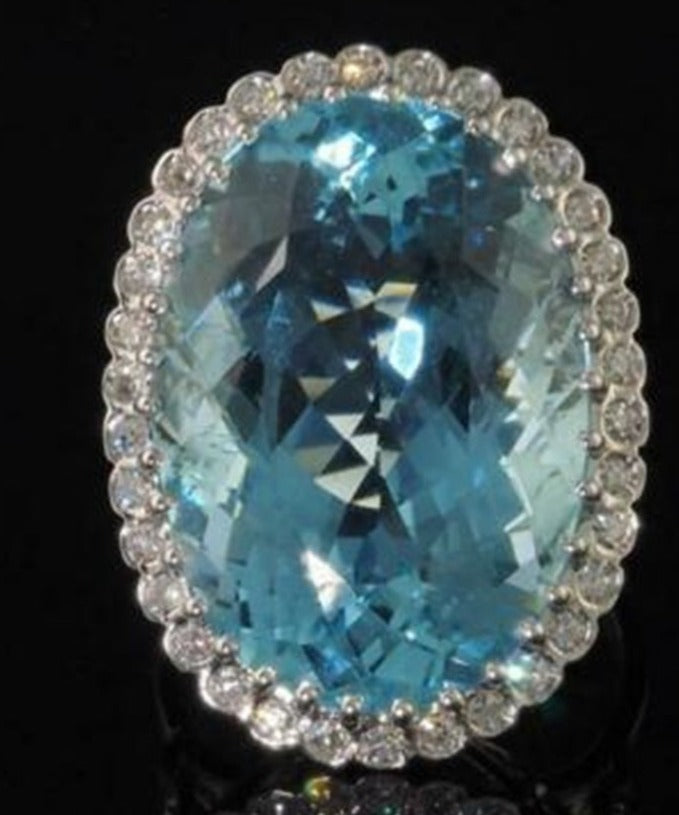 2 CT Oval Cut Blue Blue Topaz Diamond 925 Sterling Silver Women Engagement Halo Ring