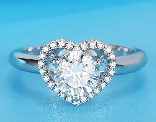 1 CT Round Cut Diamond 925 Sterling Silver Unisex Engagement Heart Shape Gift Ring