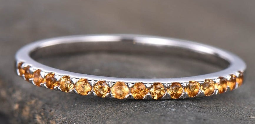 1 CT Yellow Citrine Round Cut 925 Sterling Silver Women Wedding Band Ring Gift For Her