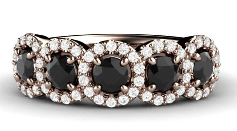 2 CT Round Cut Black Cubic Zirconia Diamond 925 Sterling Silver Unique Engagement Halo Band Ring