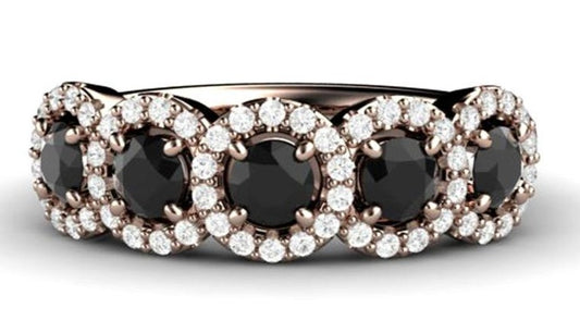 2 CT Round Cut Black Cubic Zirconia Diamond 925 Sterling Silver Unique Engagement Halo Band Ring