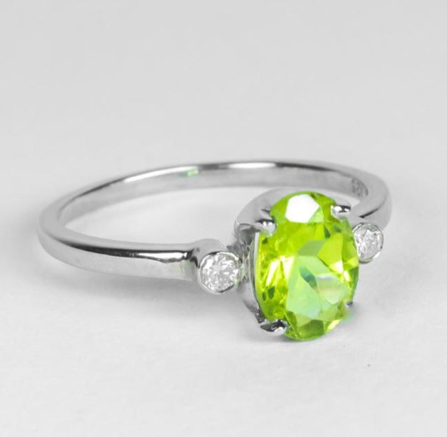 2 CT Oval Cut Green Peridot Diamond 925 Sterling Silver Women Solitaire Engagement Ring
