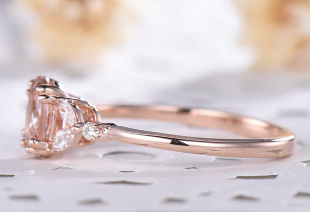 1 CT Oval Cut Pink Morganite Marquise CZ Diamond Rose Gold Over On 925 Sterling Silver Solitaire W/Accents Ring