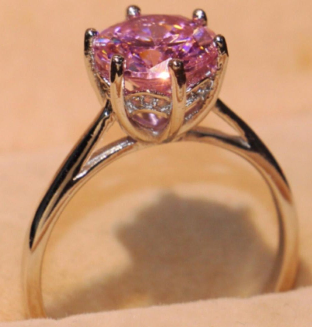 2 CT Round Cut Pink Sapphire Diamond 925 Sterling Silver Women's Solitaire Engagement Ring