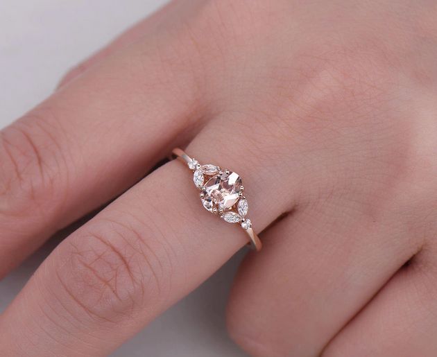 1 CT Oval Cut Pink Morganite Marquise CZ Diamond Rose Gold Over On 925 Sterling Silver Solitaire W/Accents Ring