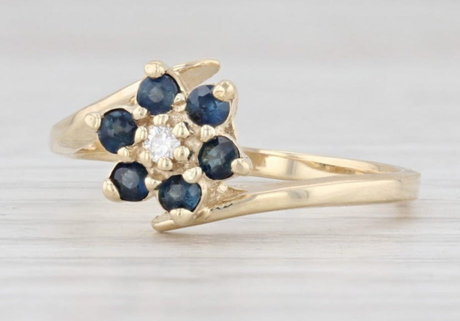 0.33 CT Round Cut Blue Sapphire Diamond 925 Sterling Silver Women Anniversary Flower Bypass Ring