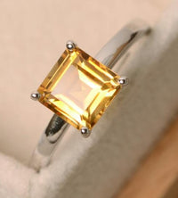 1 CT Princess Cut Citrine Yellow 925 Sterling Silver Women Engagement Solitaire Ring