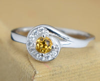 0.25 CT Round Cut Citrine Yellow Diamond 925 Sterling Silver Engagement Ring Mother's Day Gift