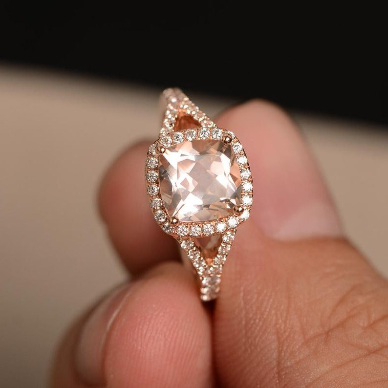 2.25 Ct Cushion Cut Morganite 925 Sterling Silver Halo Engagement Wedding Ring