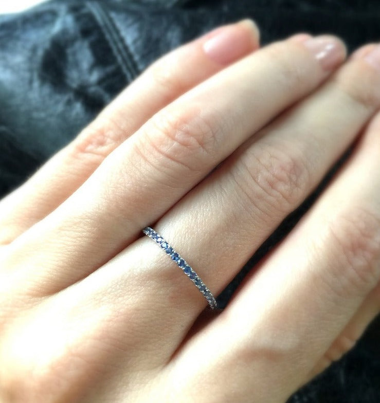 1 CT Round Cut Blue Sapphire Diamond Half Eternity Wedding Band Ring