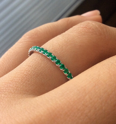 0.75 CT Round Cut Green Emerald White Gold Over On 925 Sterling Silver Promise Band Ring - atjewels.in