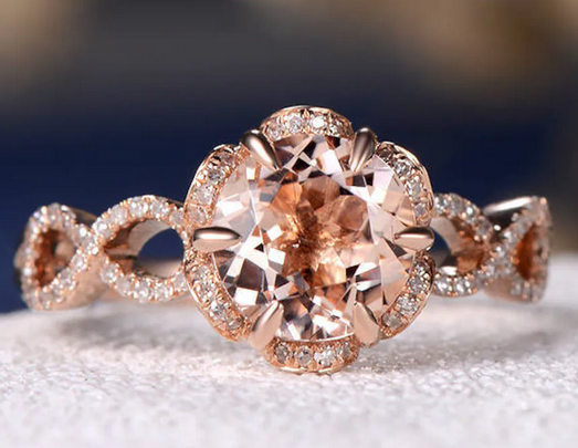 1 CT Round Cut Peach Morganite Rose Gold Over On 925 Sterling Silver Halo Women Infinity Anniversary Gift Ring