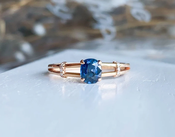 1 CT Oval Cut Blue Sapphire Rose Gold Over On 925 Sterling Silver Solitaire Promise Ring