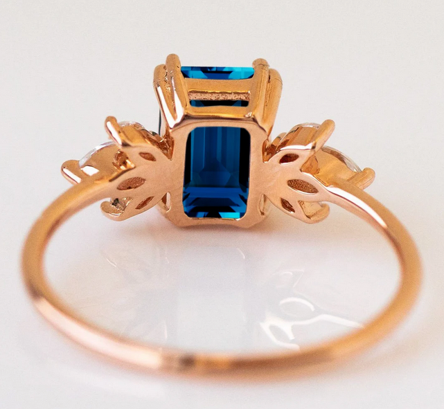 2 CT Emerald Cut London Blue Topaz Diamond Rose Gold Over On 925 Sterling Silver Cluster Engagement Ring