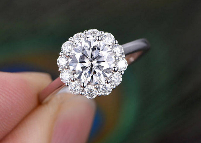 1 CT Brilliant Cut Diamond White Gold Over On 925 Sterling Silver Floral Halo Wedding Ring