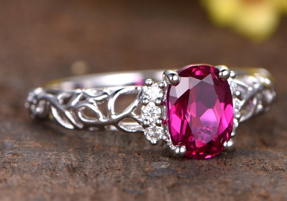 2 CT Oval Cut Red Ruby Diamond 925 Sterling Silver Women Anniversary Ring Gift For Her