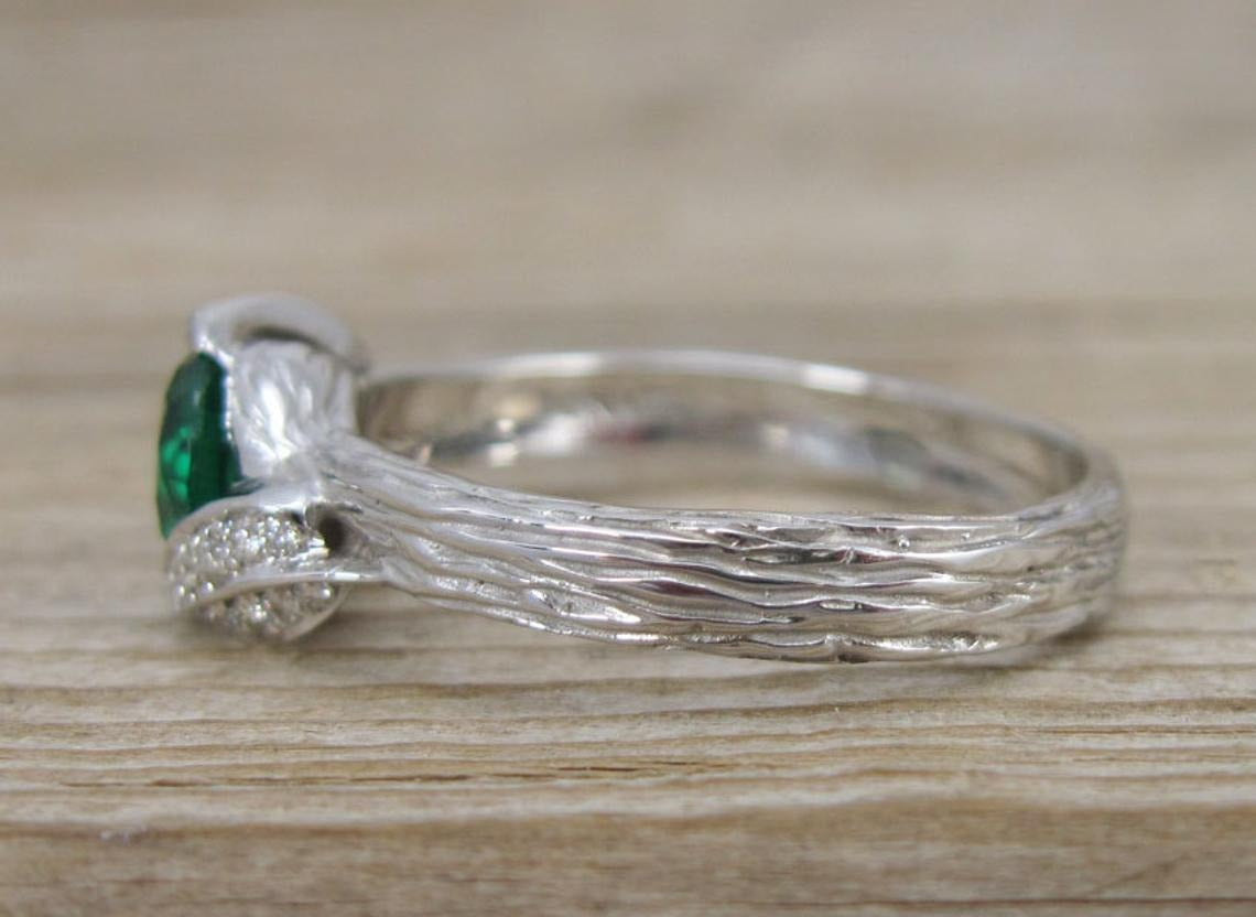 1 CT Round Cut Green Emerald Diamond 925 Sterling Silver Engagement Bypass Ring
