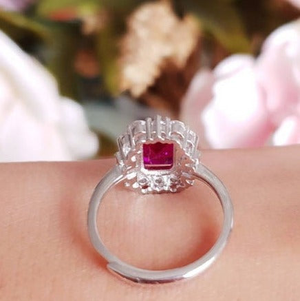1 CT 925 Sterling Silver Ruby Emerald Cut Diamond Halo Engagement Ring