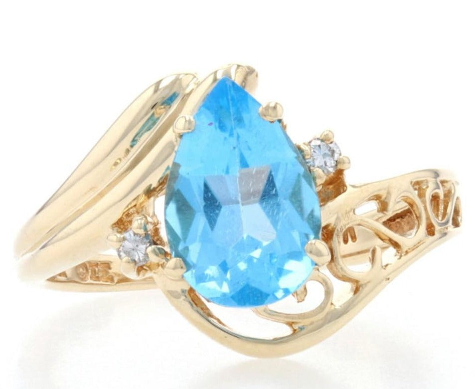 2 CT Pear Cut Blue Topaz Diamond 925 Sterling Silver Anniversary Bypass Ring